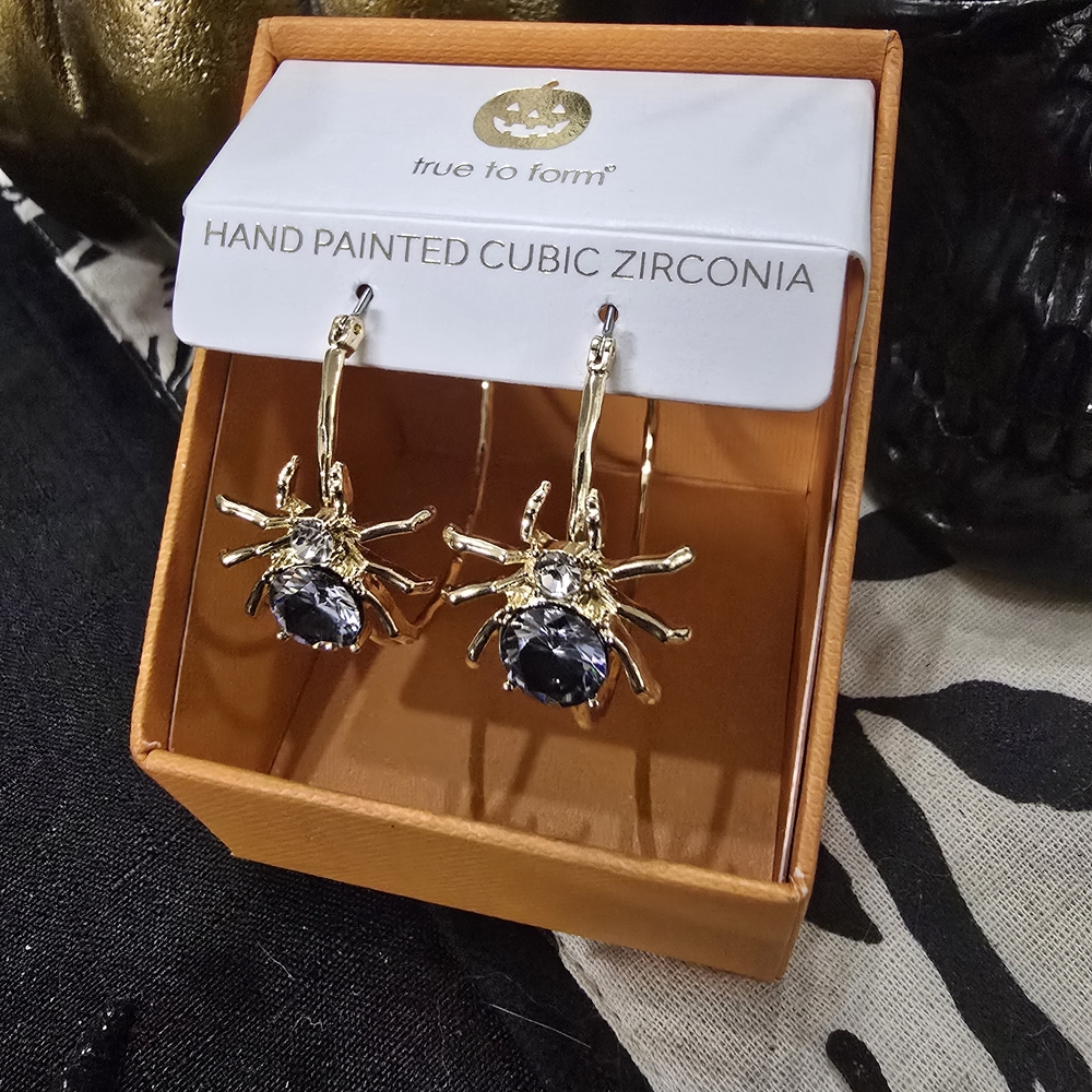 True to Form Gold and Black Spider Earrings